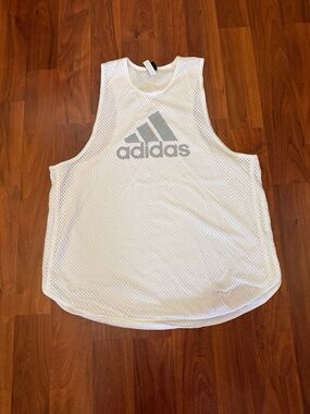 adidas White short corner TK Mesh Tank with Gray Logo